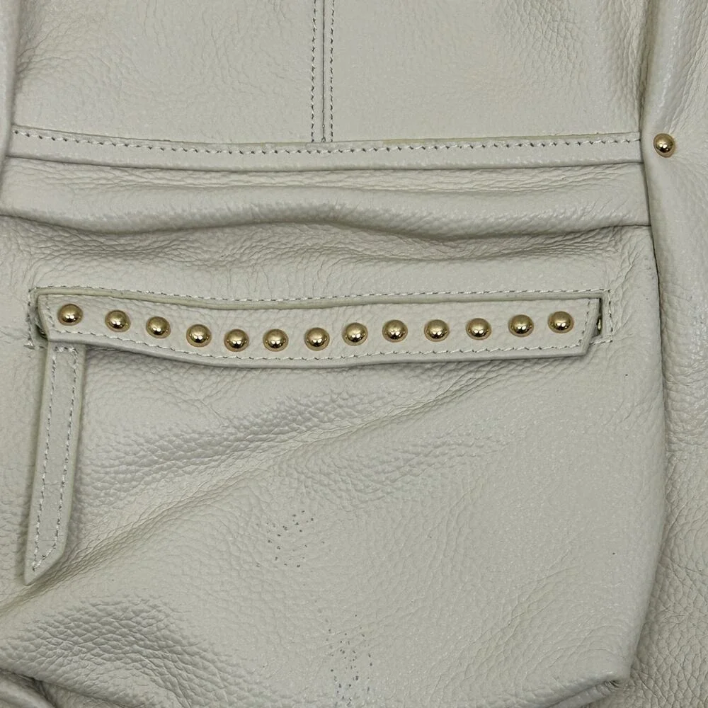 LAGGO‎ Handbag Womens Large Cream Pebbled Leather Studded Hobo Crossbody Bag